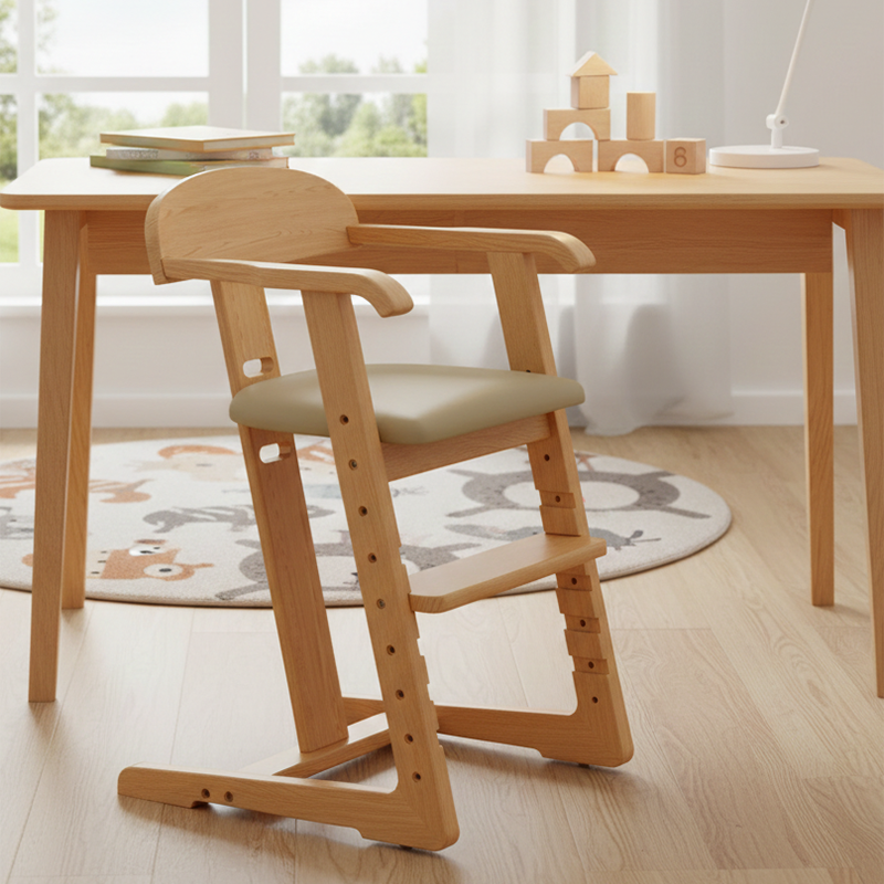 Lumendat Modern Minimalist Geometric-Shaped Rubberwood PU Leather Kids Dining Chair Backrest Armrest For Dining Room Lumendat