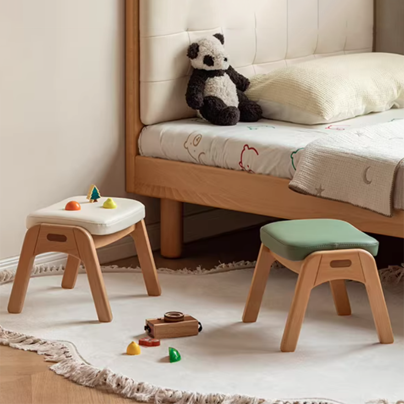 Lumendat Traditional Japanese Trapezoid Beech Pine Wood PU Leather Adjustable Kids Low Stool For Living Room Lumendat