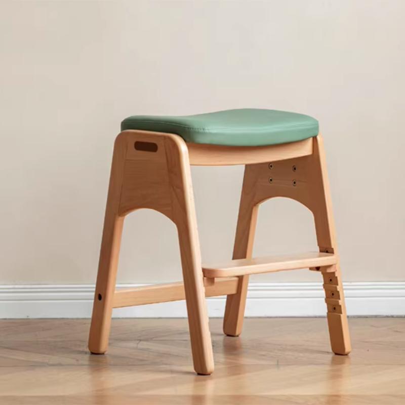 Lumendat Traditional Japanese Trapezoid Beech Pine Wood PU Leather Adjustable Kids Low Stool For Living Room Lumendat