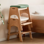 Lumendat Traditional Japanese Trapezoid Beech Pine Wood PU Leather Adjustable Kids Low Stool For Living Room Lumendat
