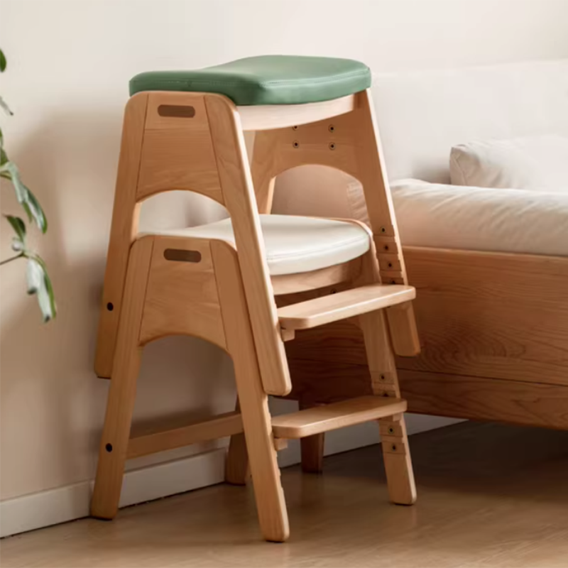Lumendat Traditional Japanese Trapezoid Beech Pine Wood PU Leather Adjustable Kids Low Stool For Living Room Lumendat