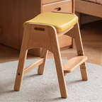Lumendat Traditional Japanese Trapezoid Beech Pine Wood PU Leather Adjustable Kids Low Stool For Living Room Lumendat