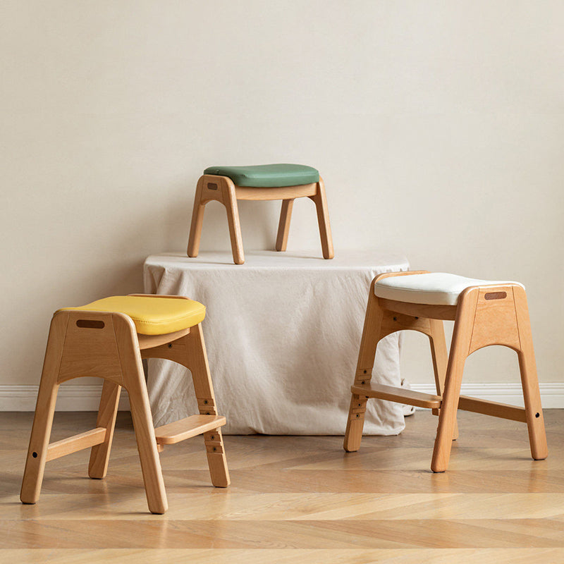 Lumendat Traditional Japanese Trapezoid Beech Pine Wood PU Leather Adjustable Kids Low Stool For Living Room Lumendat