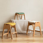 Lumendat Traditional Japanese Trapezoid Beech Pine Wood PU Leather Adjustable Kids Low Stool For Living Room Lumendat