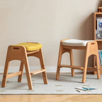 Lumendat Traditional Japanese Trapezoid Beech Pine Wood PU Leather Adjustable Kids Low Stool For Living Room Lumendat