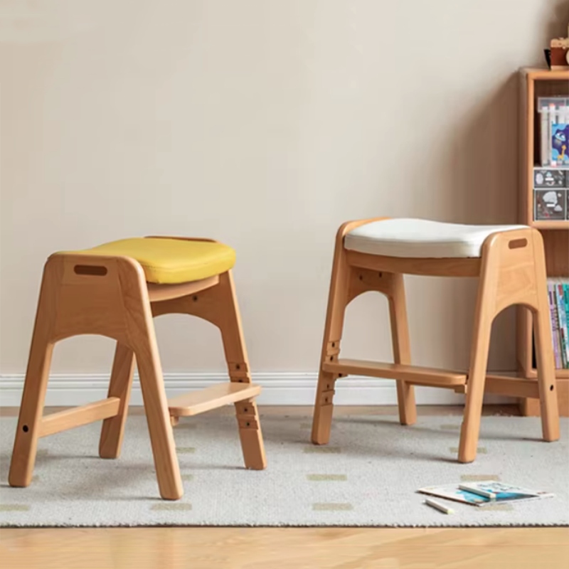 Lumendat Traditional Japanese Trapezoid Beech Pine Wood PU Leather Adjustable Kids Low Stool For Living Room Lumendat