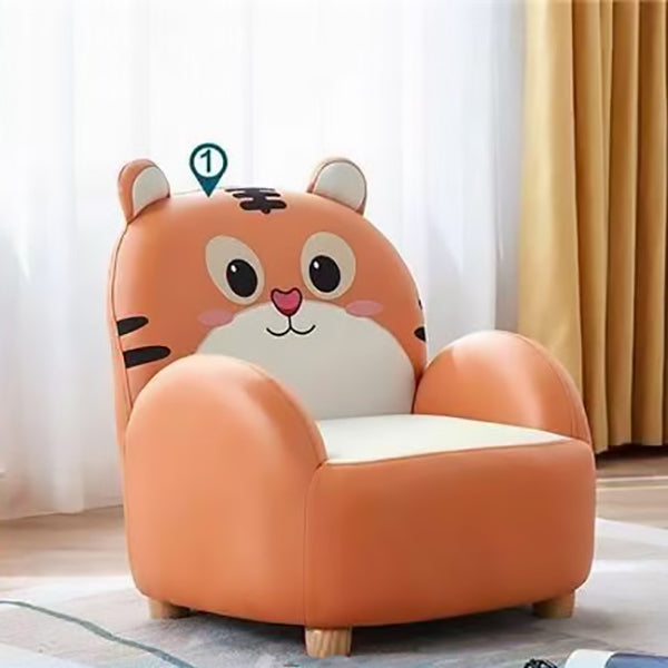 Lumendat Modern Art Deco Kids Faux Leather Solid Wood Tiger & Bear Shape Chair With Backrest Armrests For Bedroom & Living Room Lumendat