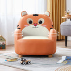 Lumendat Modern Art Deco Kids Faux Leather Solid Wood Tiger & Bear Shape Chair With Backrest Armrests For Bedroom & Living Room Lumendat