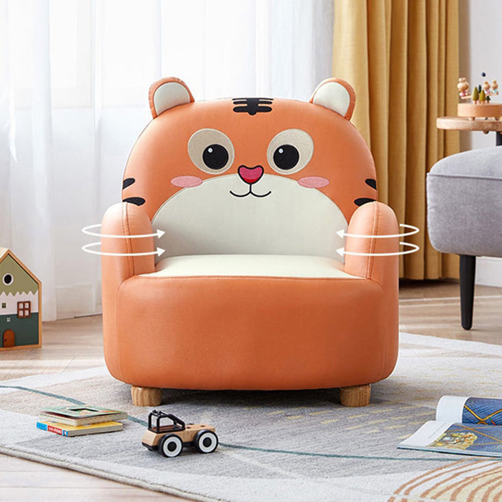 Lumendat Modern Art Deco Kids Faux Leather Solid Wood Tiger & Bear Shape Chair With Backrest Armrests For Bedroom & Living Room Lumendat