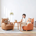 Lumendat Modern Art Deco Kids Faux Leather Solid Wood Tiger & Bear Shape Chair With Backrest Armrests For Bedroom & Living Room Lumendat