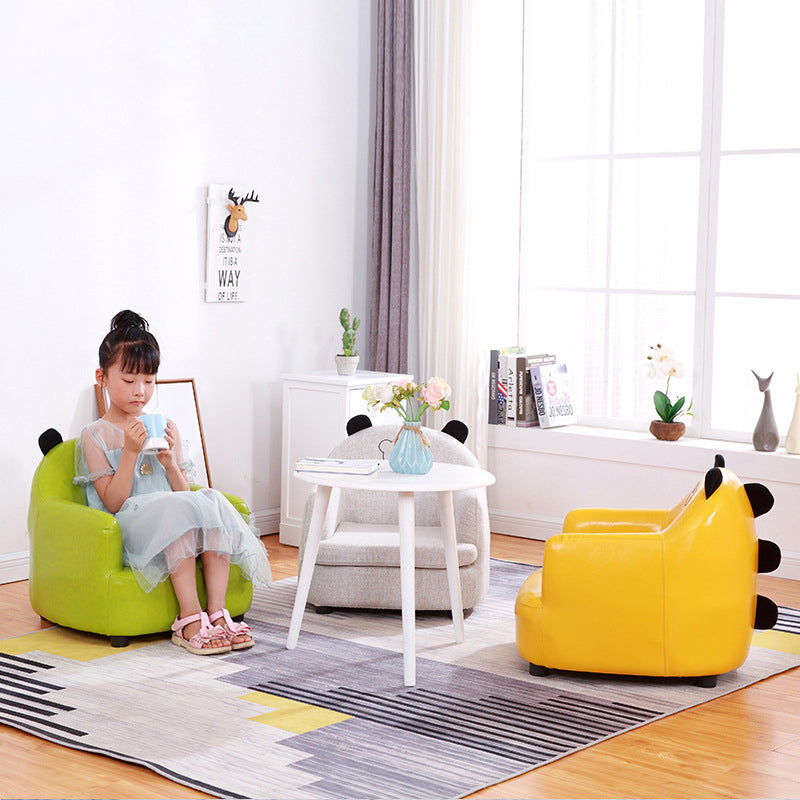 Lumendat Modern Art Deco Faux Oil-Waxed Leather Solid Wood Animal-Shaped Kids Accent Chair With Backrest & Armrests For Bedroom & Living Room Lumendat