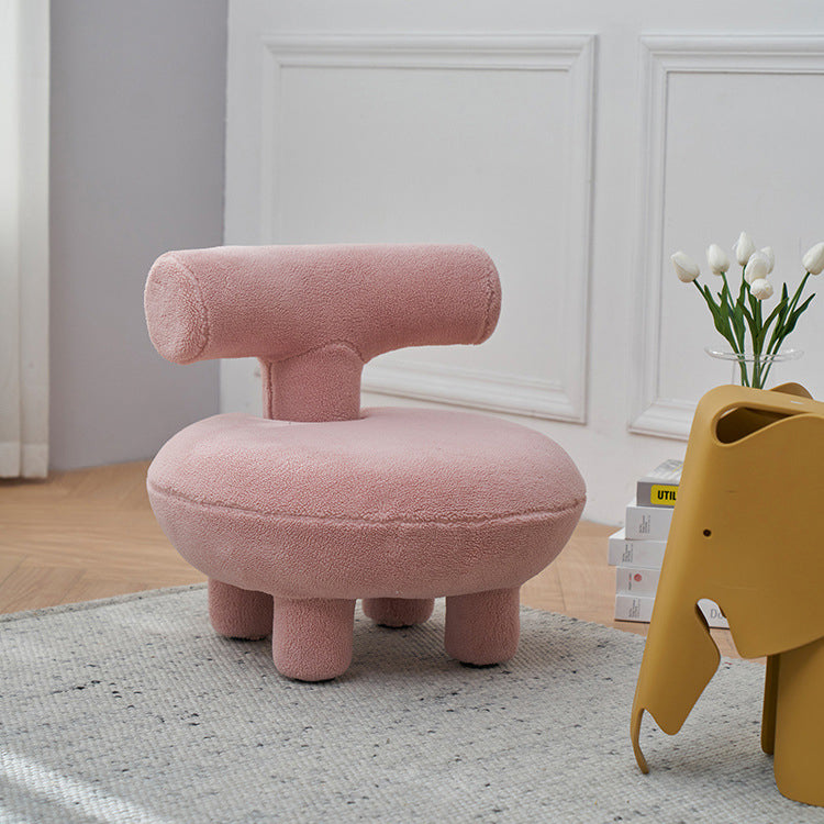 Lumendat Contemporary Creative Lambswool Solid Wood Curved Round Kids Accent Chair With Backrest For Living Room Lumendat