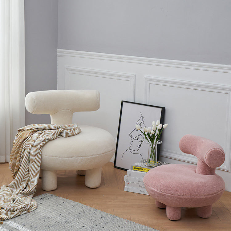 Lumendat Contemporary Creative Lambswool Solid Wood Curved Round Kids Accent Chair With Backrest For Living Room Lumendat