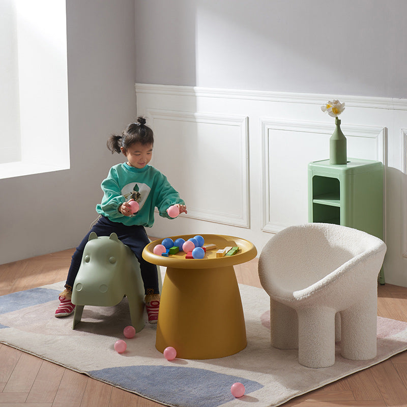 Lumendat Contemporary Creative Lambswool Solid Wood Curved Round Kids Accent Chair With Backrest For Living Room Lumendat