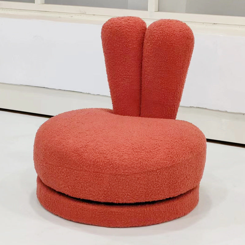 Lumendat Modern Minimalist Kids Lambswool Solid Wood Round Bunny-Ear Low Stool With Backrest For Living Room Lumendat