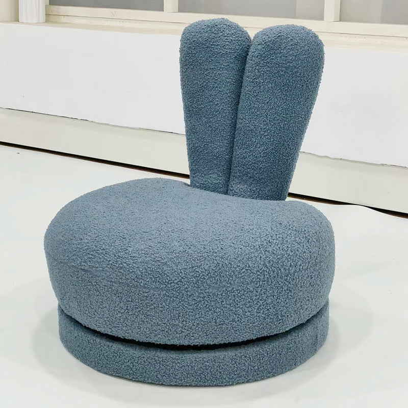 Lumendat Modern Minimalist Kids Lambswool Solid Wood Round Bunny-Ear Low Stool With Backrest For Living Room Lumendat