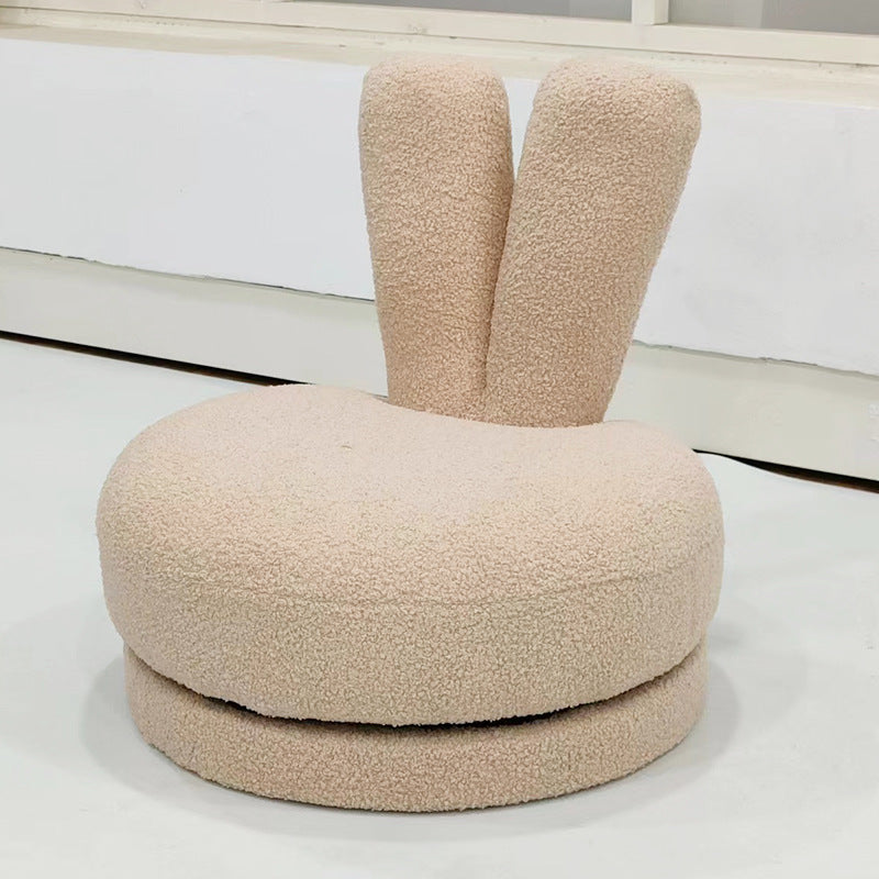 Lumendat Modern Minimalist Kids Lambswool Solid Wood Round Bunny-Ear Low Stool With Backrest For Living Room Lumendat