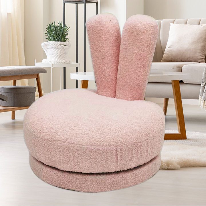 Lumendat Modern Minimalist Kids Lambswool Solid Wood Round Bunny-Ear Low Stool With Backrest For Living Room Lumendat