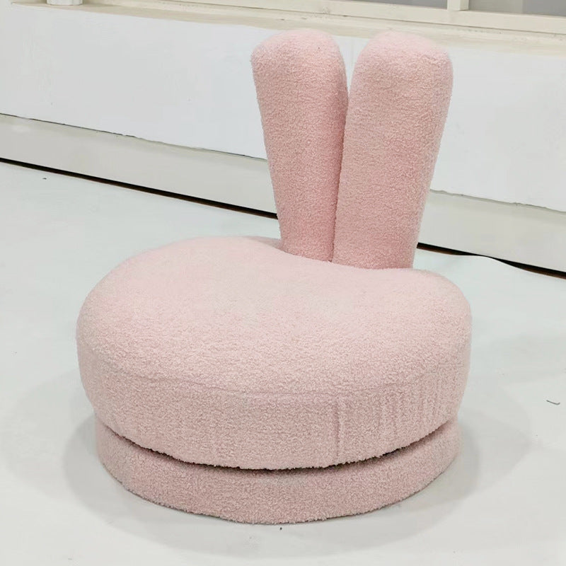 Lumendat Modern Minimalist Kids Lambswool Solid Wood Round Bunny-Ear Low Stool With Backrest For Living Room Lumendat