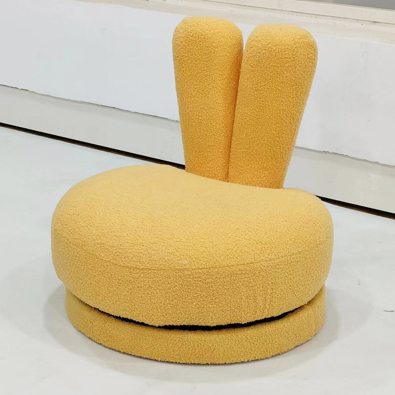 Lumendat Modern Minimalist Kids Lambswool Solid Wood Round Bunny-Ear Low Stool With Backrest For Living Room Lumendat