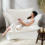 Moonlight White Swivel Birch Wood Accent Chair - Minimalist Lounging Sofa for Living Room or Study Lumendat