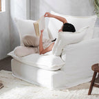 Moonlight White Swivel Birch Wood Accent Chair - Minimalist Lounging Sofa for Living Room or Study Lumendat