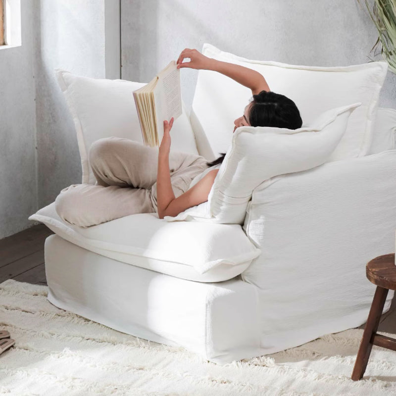 Moonlight White Swivel Birch Wood Accent Chair - Minimalist Lounging Sofa for Living Room or Study Lumendat