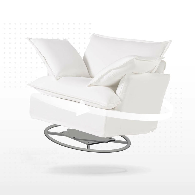 Moonlight White Swivel Birch Wood Accent Chair - Minimalist Lounging Sofa for Living Room or Study Lumendat