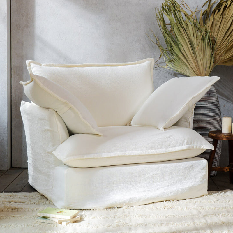 Moonlight White Swivel Birch Wood Accent Chair - Minimalist Lounging Sofa for Living Room or Study Lumendat