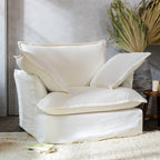 Moonlight White Swivel Birch Wood Accent Chair - Minimalist Lounging Sofa for Living Room or Study Lumendat