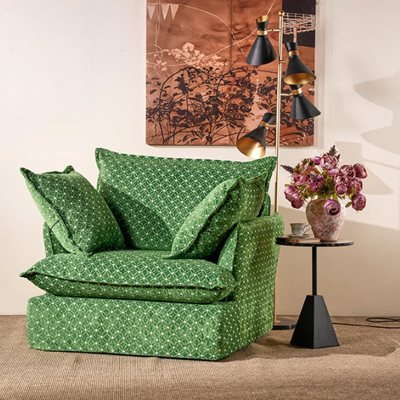 Lucky Coin Pattern Swivel Birch Wood Accent Chair - Vintage Oriental Sofa for Living Room or Study Lumendat