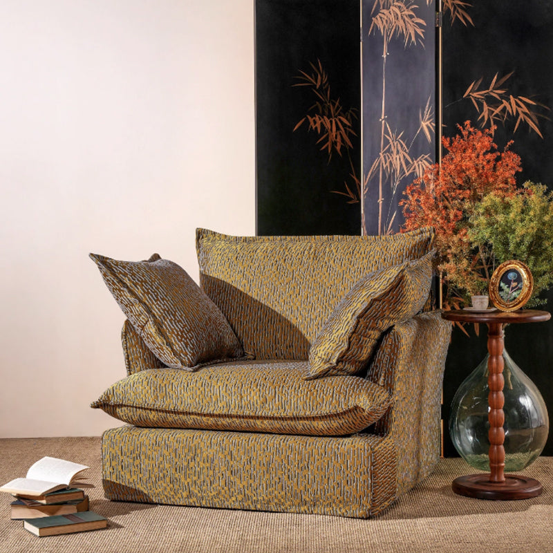 Textured Gold Swivel Birch Wood Accent Chair – Vintage Accent Oriental Sofa for Living Room Lumendat