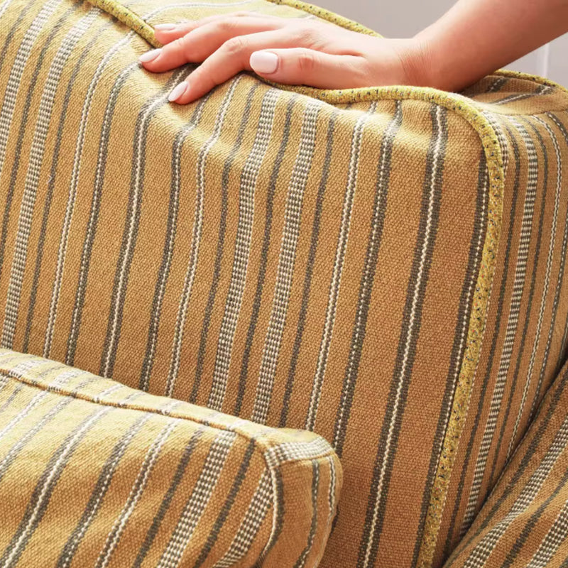 Golden Stripe Pattern Cotton Linen Birch Wood Accent Chair - Minimalist Retro Lounge Chair for Living Room Lumendat