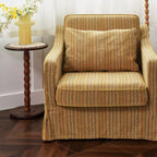 Golden Stripe Pattern Cotton Linen Birch Wood Accent Chair - Minimalist Retro Lounge Chair for Living Room Lumendat