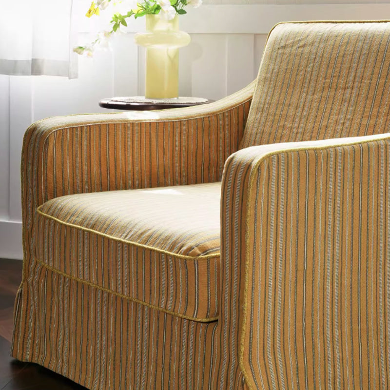 Golden Stripe Pattern Cotton Linen Birch Wood Accent Chair - Minimalist Retro Lounge Chair for Living Room Lumendat