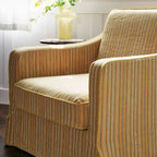 Golden Stripe Pattern Cotton Linen Birch Wood Accent Chair - Minimalist Retro Lounge Chair for Living Room Lumendat