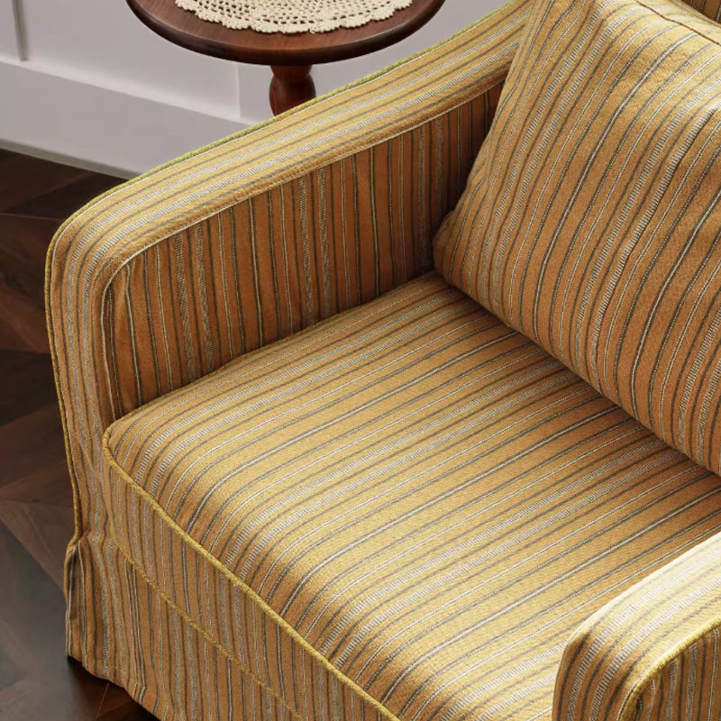 Golden Stripe Pattern Cotton Linen Birch Wood Accent Chair - Minimalist Retro Lounge Chair for Living Room Lumendat