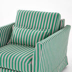 Green & White Stripe Pattern Birch Wood Accent Chair – Scandinavian Lounge Chair for Living Room or Study Lumendat