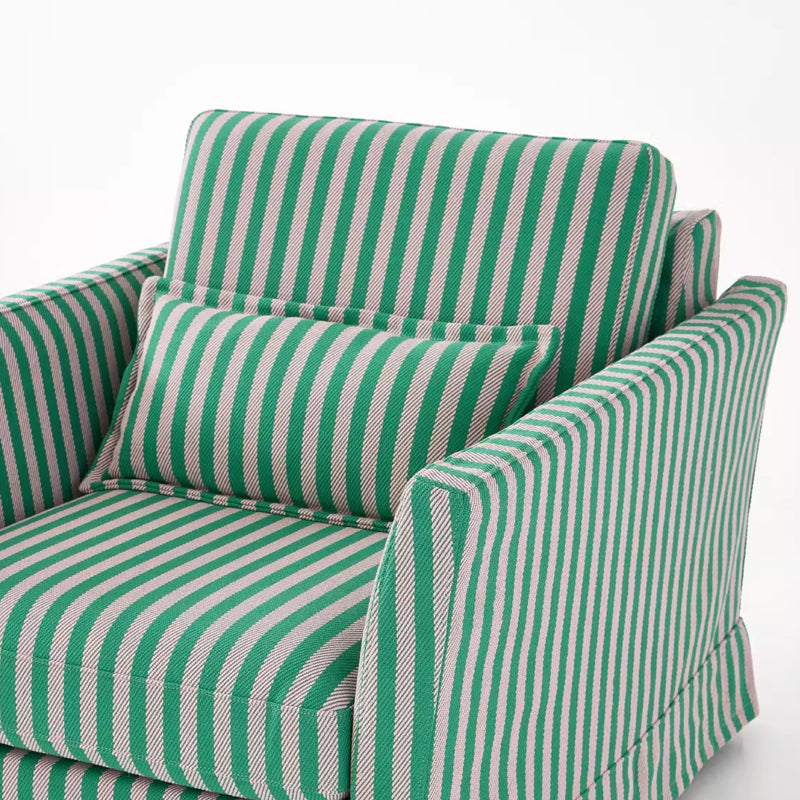 Green & White Stripe Pattern Birch Wood Accent Chair – Scandinavian Lounge Chair for Living Room or Study Lumendat