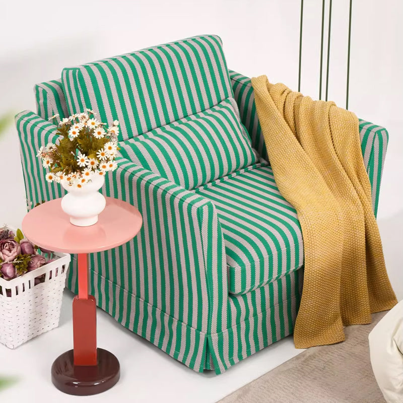 Green & White Stripe Pattern Birch Wood Accent Chair – Scandinavian Lounge Chair for Living Room or Study Lumendat