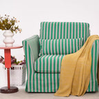 Green & White Stripe Pattern Birch Wood Accent Chair – Scandinavian Lounge Chair for Living Room or Study Lumendat