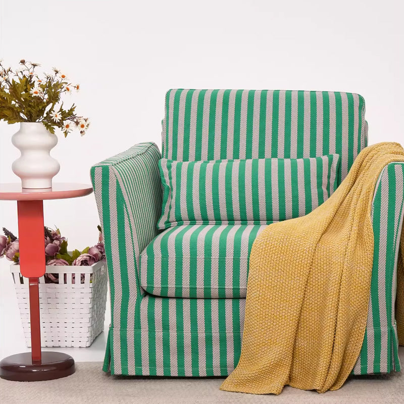 Green & White Stripe Pattern Birch Wood Accent Chair – Scandinavian Lounge Chair for Living Room or Study Lumendat