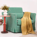 Green & White Stripe Pattern Birch Wood Accent Chair – Scandinavian Lounge Chair for Living Room or Study Lumendat