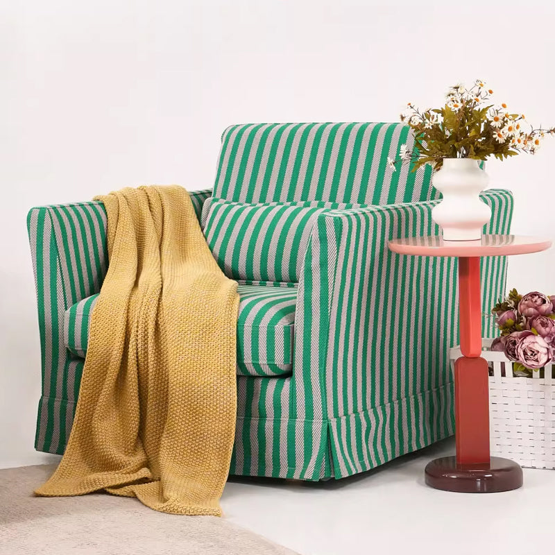 Green & White Stripe Pattern Birch Wood Accent Chair – Scandinavian Lounge Chair for Living Room or Study Lumendat