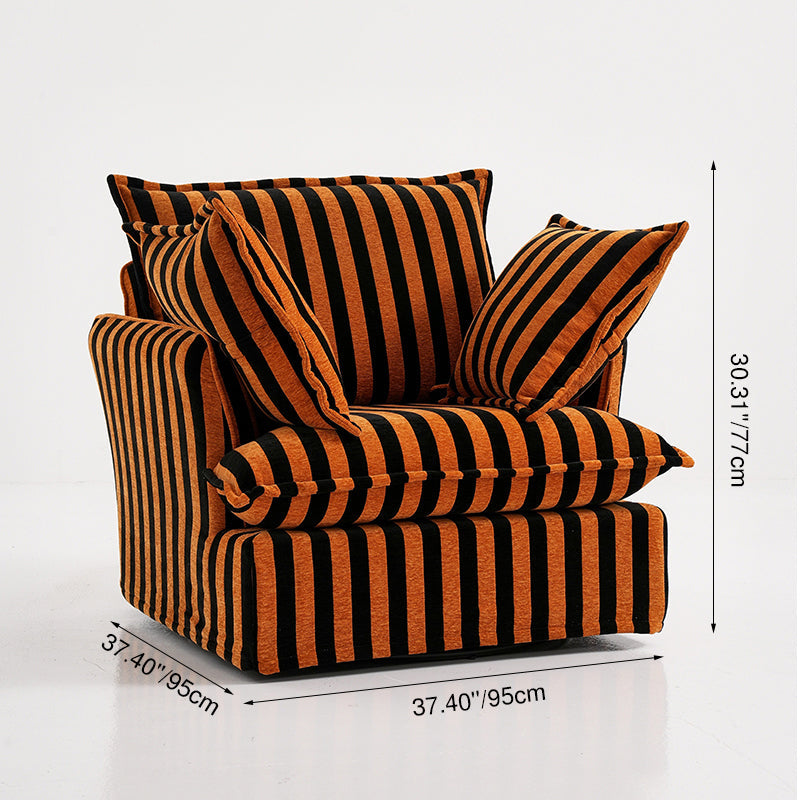 Bold Black & Orange Stripe Pattern Swivel Birch Wood Accent Chair - French Lounge Chair for Living Room Lumendat