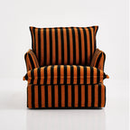 Bold Black & Orange Stripe Pattern Swivel Birch Wood Accent Chair - French Lounge Chair for Living Room Lumendat