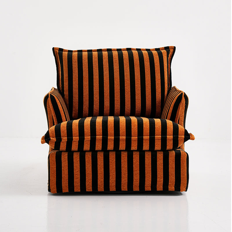 Bold Black & Orange Stripe Pattern Swivel Birch Wood Accent Chair - French Lounge Chair for Living Room Lumendat