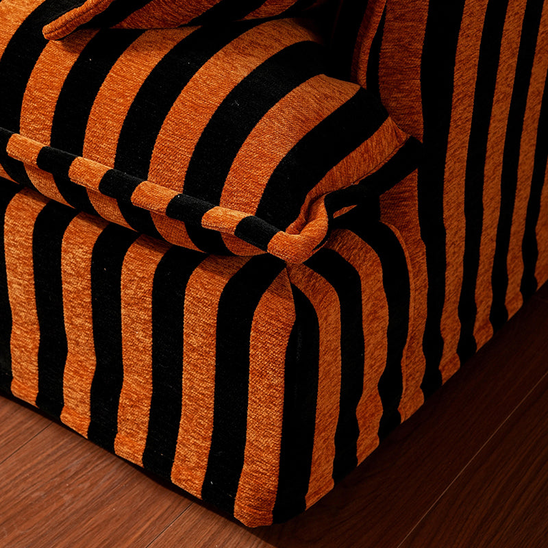 Bold Black & Orange Stripe Pattern Swivel Birch Wood Accent Chair - French Lounge Chair for Living Room Lumendat