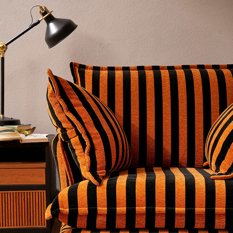 Bold Black & Orange Stripe Pattern Swivel Birch Wood Accent Chair - French Lounge Chair for Living Room Lumendat