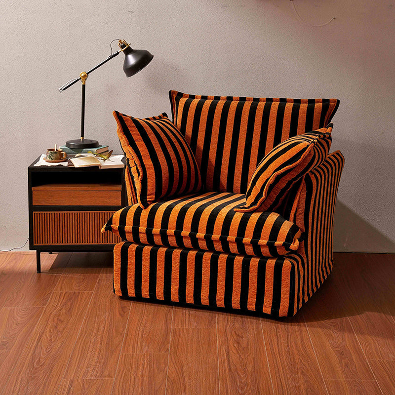 Bold Black & Orange Stripe Pattern Swivel Birch Wood Accent Chair - French Lounge Chair for Living Room Lumendat